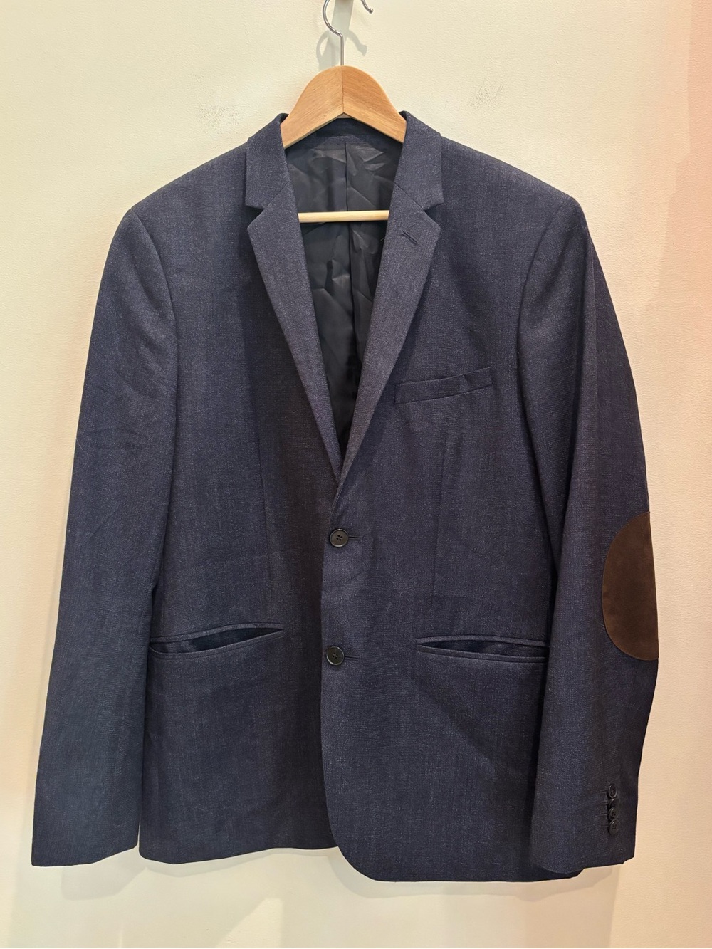 H&M Men’s Blazer 100% Wool Elbow Patch Navy Academia Size 44R